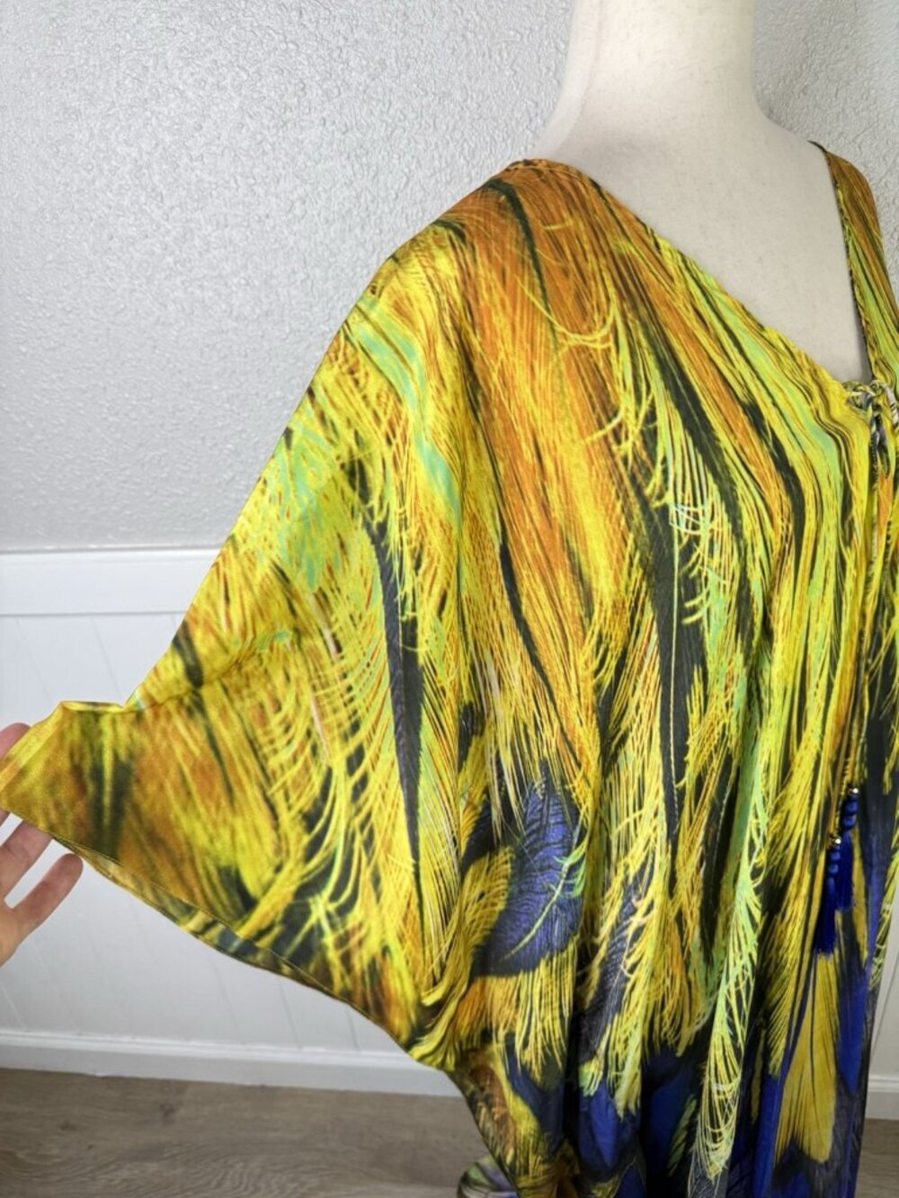 Soft Surroundings Kaftan Dress Womens Size L/XL Tall Feather Bright Colorful NEW - Picture 5 of 12